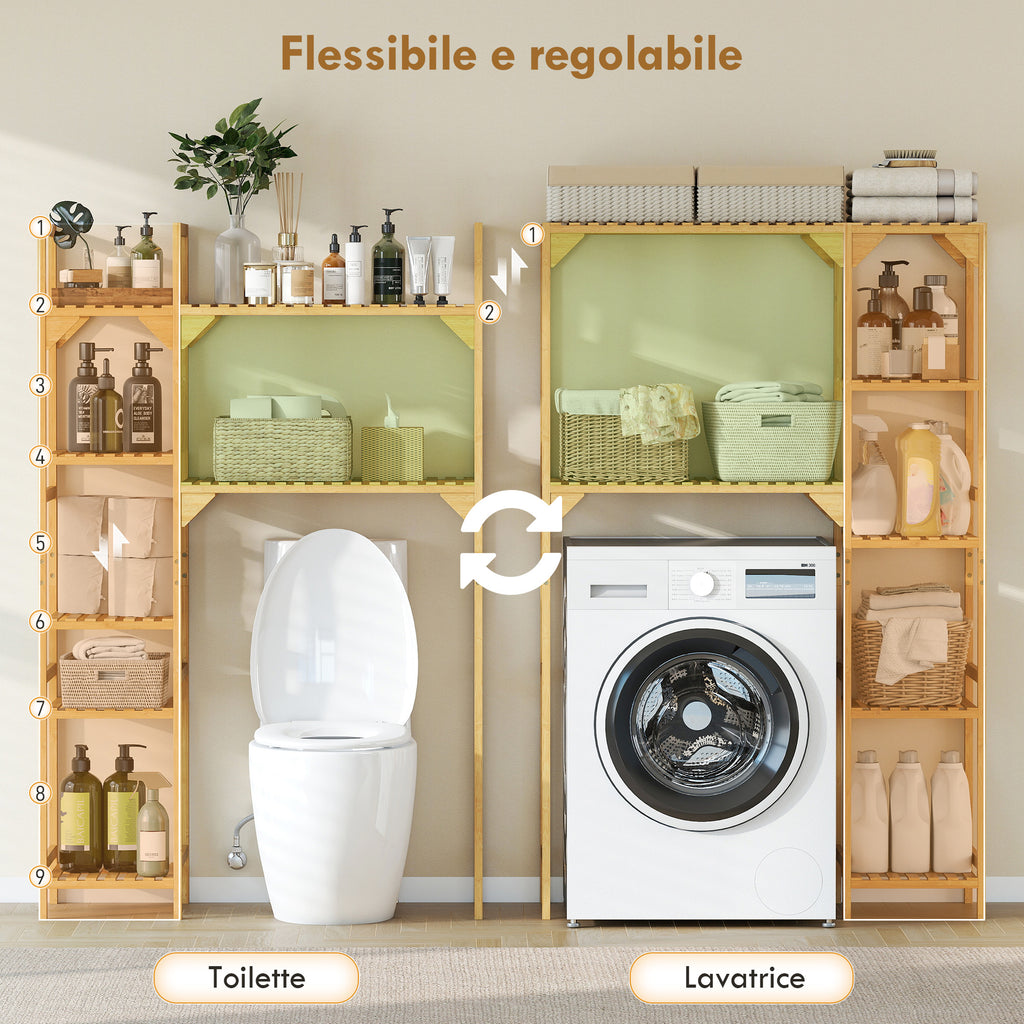 HOMCOM 7-Tier Bamboo Washing Machine Cabinet with Adjustable Storage, 100x40x157 cm, Wood Color