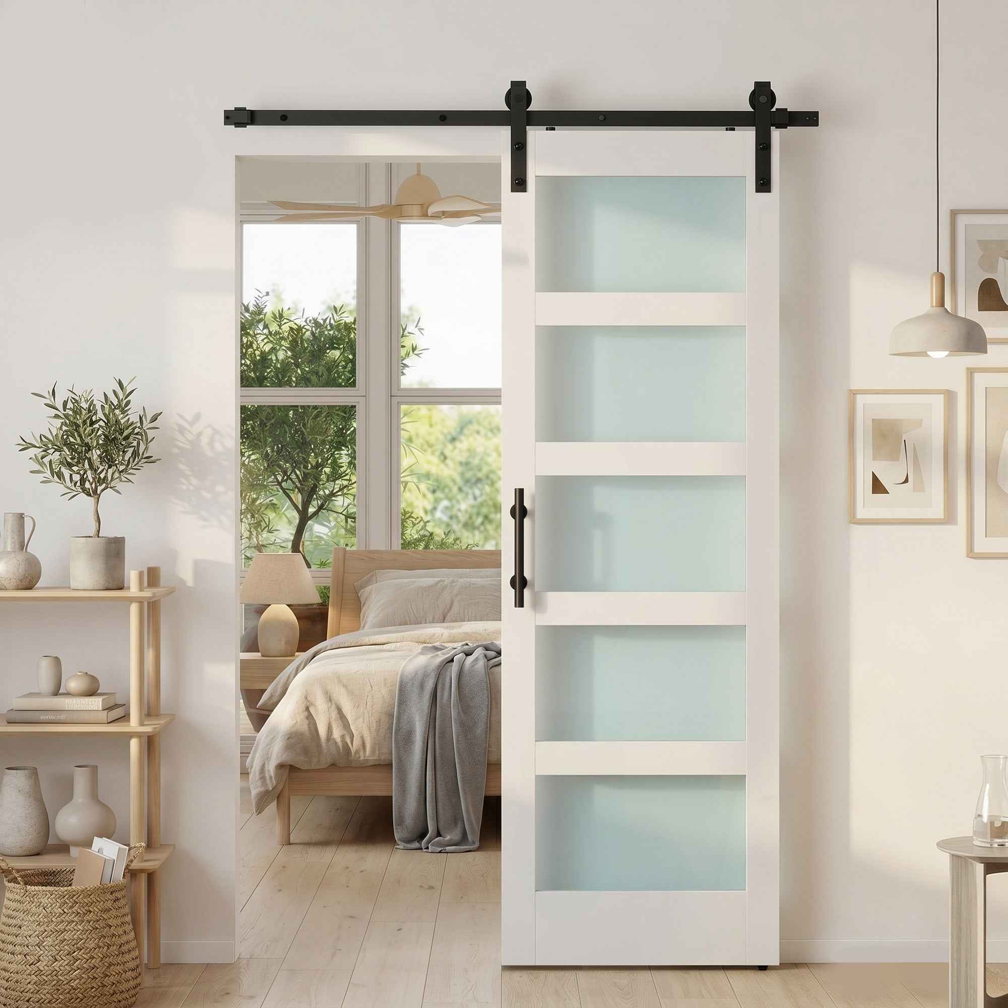 HOMCOM Sliding Door in Satin Glass with Track and Hardware Kit, in Wood, 71.2x3.5x213.4 cm, Multicolor