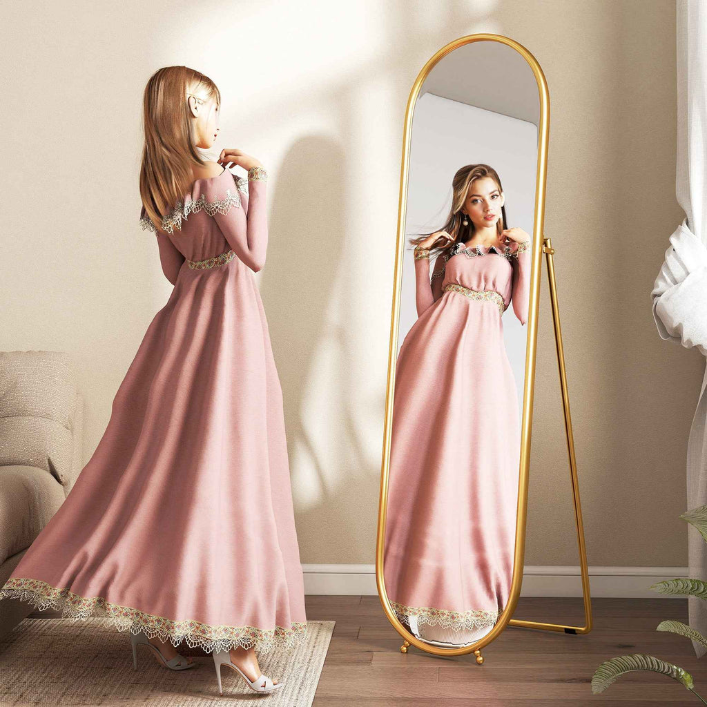 HOMCOM Full-Length Floor Mirror with Folding Stand, Glass and Metal, 50x4x180 cm, Gold