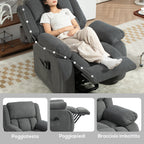 Lift Massage Reclining Chair with 2 Pockets and Remote Control, 93x104x105 cm, Grey