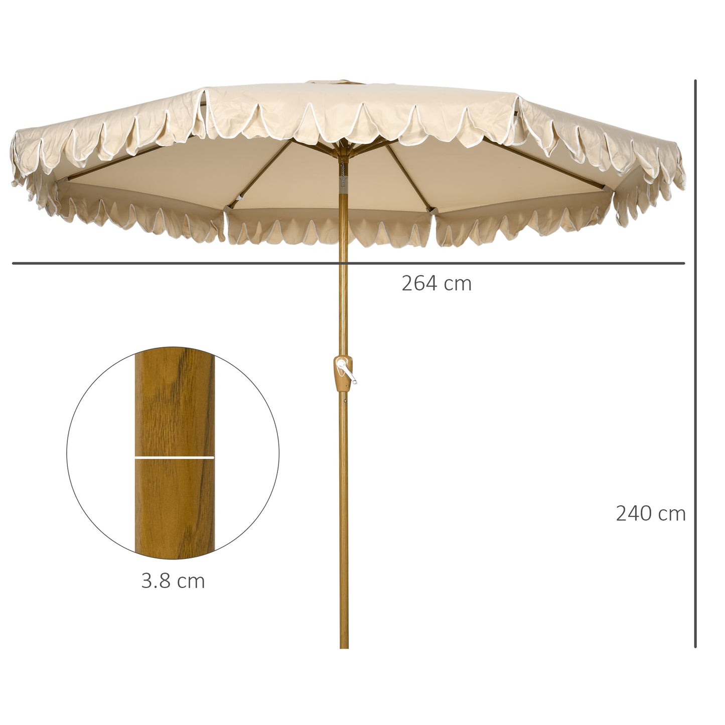 Tilting Garden Umbrella with Crank and Air Vents, 2.7x2.4m, Khaki