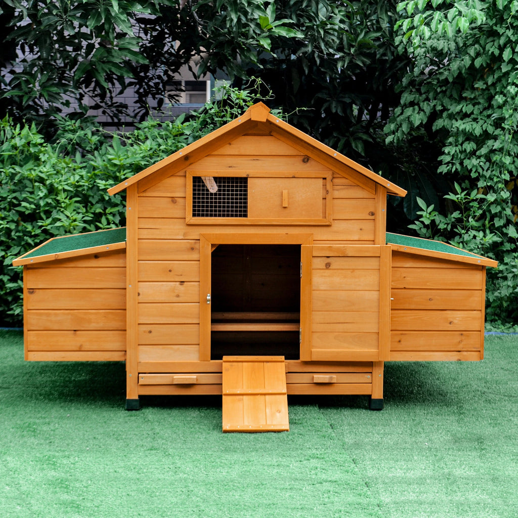 Chicken Coop Laying Cage for Garden Chickens with 2 Drawers, Nest and Waterproof Outdoor Roof in Wood, 150x100x96.5 cm - Borge' Group Limited