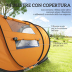 Outsunny 2-Person Pop-Up Camping Tent with 2 Doors, 4 Windows and Waterproof Tarp, 263.5x220x123 cm, Orange