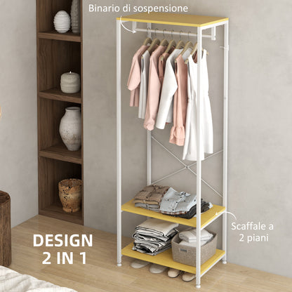 HOMCOM 2 in 1 Clothes Hanger with 2 Level Shelf, in Steel and Chipboard, 60x40x167.5 cm