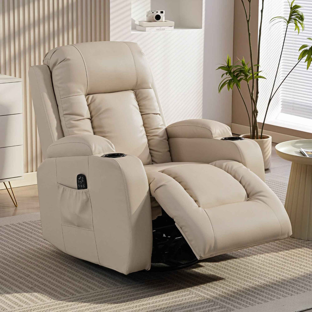HOMCOM Heated Massage Recliner, 8 Massage Points and 3 Modes with Remote Control, PU Leather, Cream