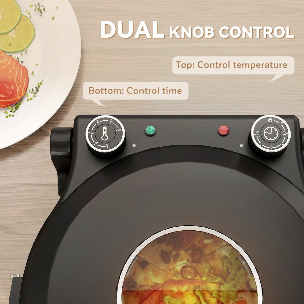 1200W Electric Pizza Oven with Transparent Window, Timer and Temperature Control, Black