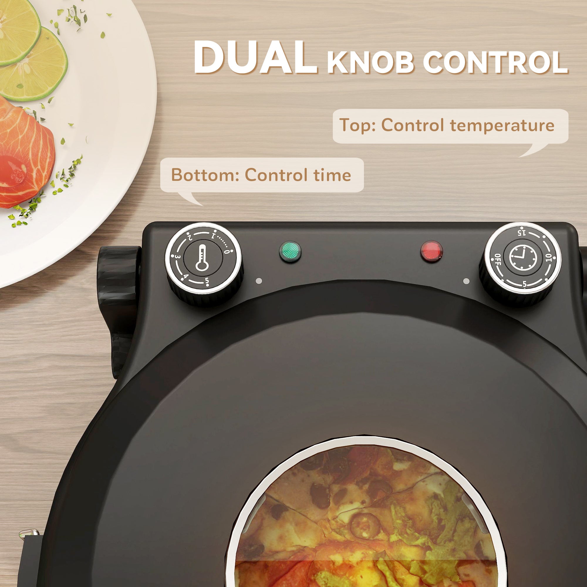 1200W Electric Pizza Oven with Transparent Window, Timer and Temperature Control, Black