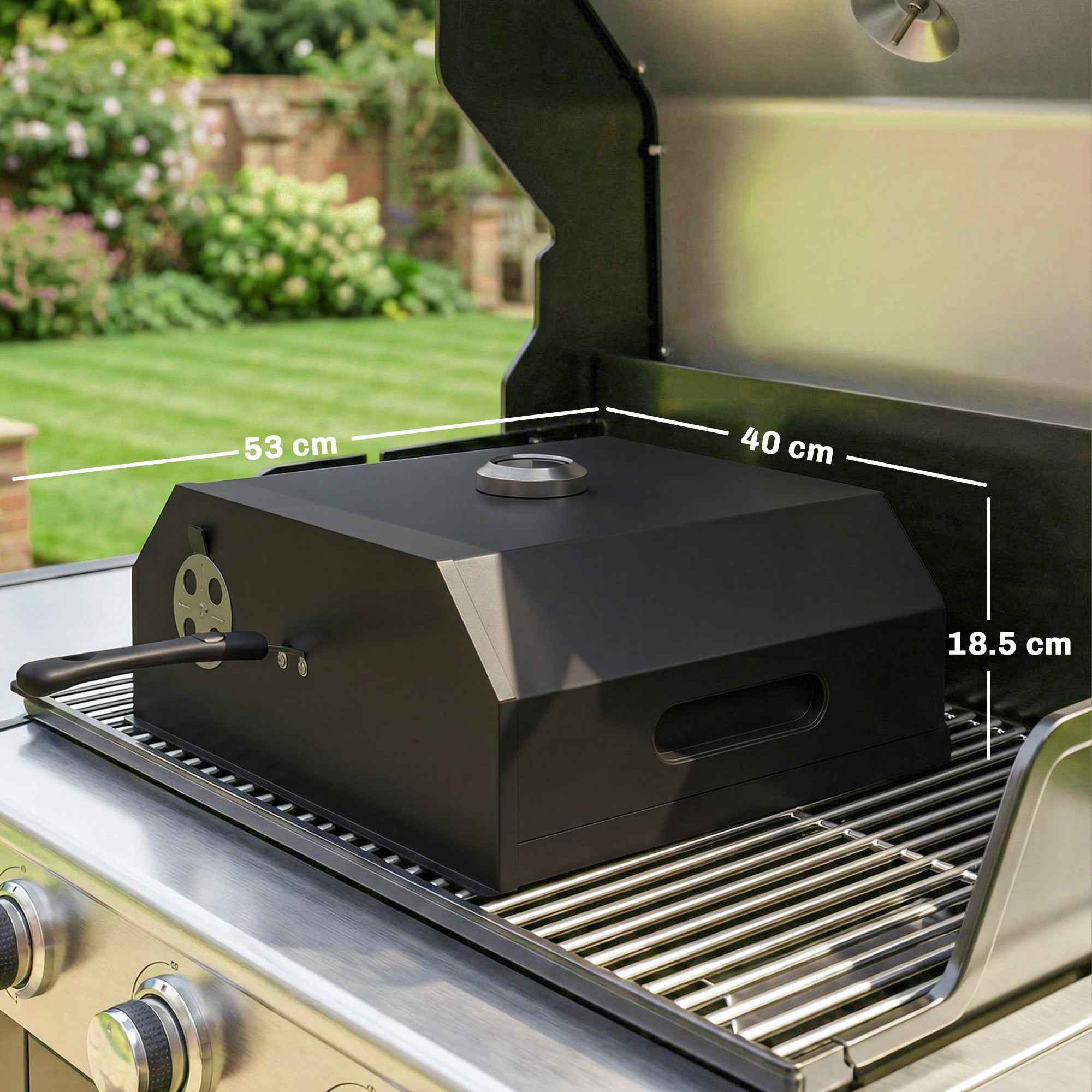 Outsunny Portable Wood-Fired Pizza Oven with Cordierite Stone and Thermometer, Metal, 53x40x18.5 cm, Black