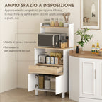 Wooden Microwave Cabinet with Shelf, Open Shelf, Drawer and Cabinet, 60x40x131 cm, White