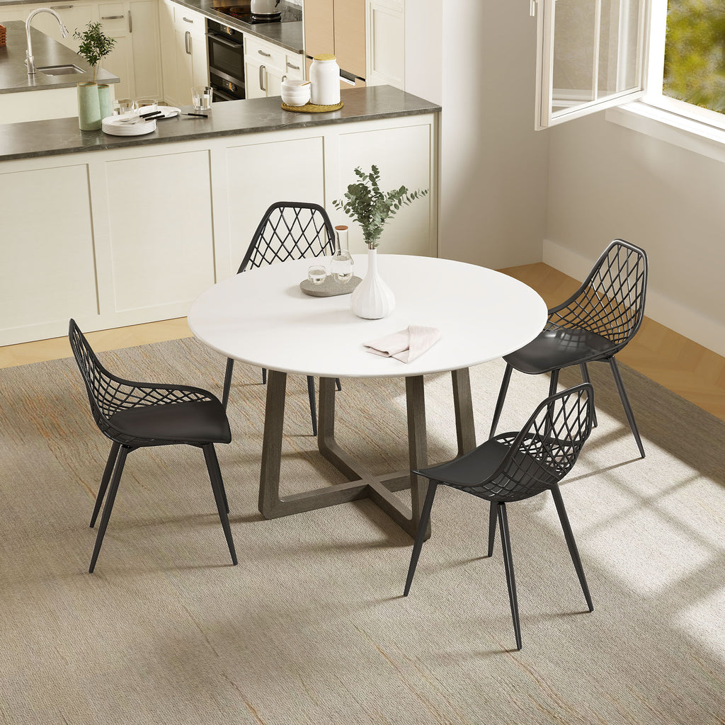 Set of 4 Modern Dining Chairs with Perforated Backrest in Plastic and Metal Legs, Black