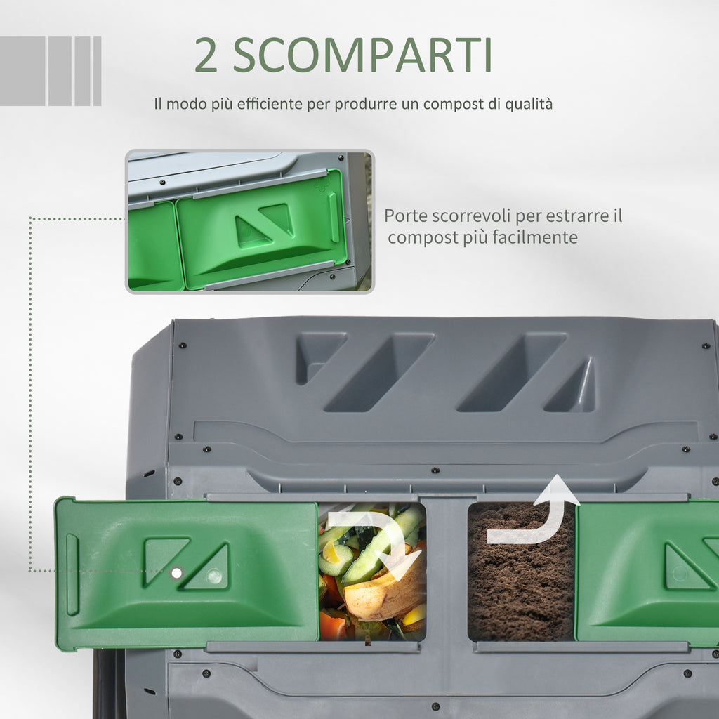 2-Section Rotating Garden Composter with 8 Air Vents, Steel and PP, 71x65x96 cm, Grey