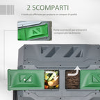 2-Section Rotating Garden Composter with 8 Air Vents, Steel and PP, 71x65x96 cm, Grey