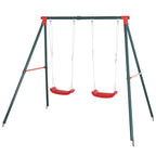 Outsunny Double Swing Set, Garden Swing for Children 3+ Years, Green and Red