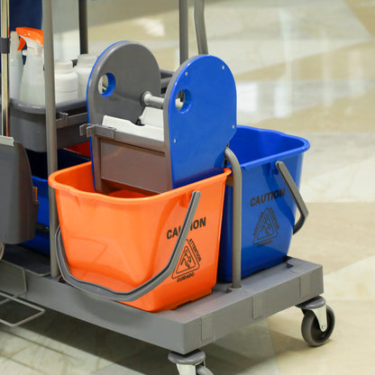 3-Shelf Cleaning Cart with Garbage Bag and Wringer, 111x63.3x103 cm, Gray Blue and Orange