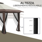 Outsunny 4x4m Adjustable Height Folding Gazebo with Mosquito Net and Bag, Metal and Oxford Fabric, Beige