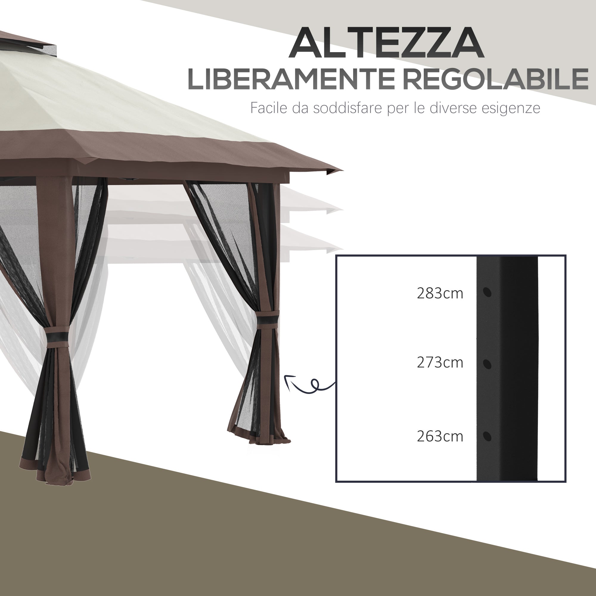 Outsunny 4x4m Adjustable Height Folding Gazebo with Mosquito Net and Bag, Metal and Oxford Fabric, Beige