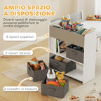Children's Table and Chair Set with 2 Chairs and Storage Table, Made of Wood and Non-Woven Fabric, Grey and White