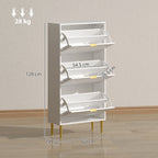 Slim Shoe Rack for 18 Pairs of Shoes with 3 Drop-Down Drawers and Adjustable Shelves, 60x24x128 cm, White