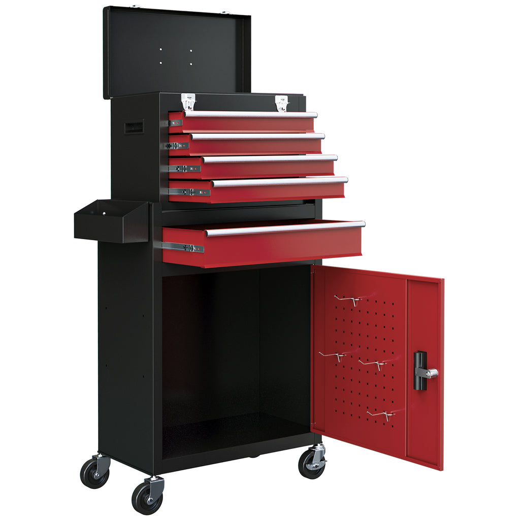 HOMCOM Tool Trolley 5 Drawers, Removable Box and Cabinet with Steel Key, Red - Borgè