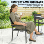 Outsunny Set of 2 Stackable Garden Chairs with Padded Seat and Backrest, Dark Grey