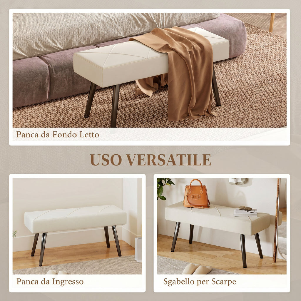 HOMCOM Upholstered Bench for Entryway and Living Room, Velvet Bedside Bench with Steel Legs, 100x36x45cm, Cream
