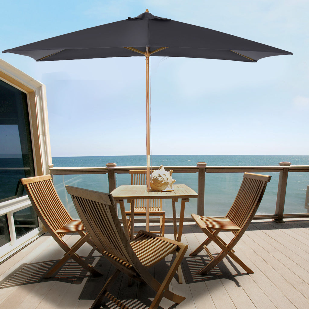 2x3m Wooden and Bamboo Garden Umbrella with 8 Ribs and Polyester Cover, Dark Grey