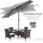Tilting Garden Umbrella 2.3x2m with Crank Opening and 6 Ribs, Gray - Borgè
