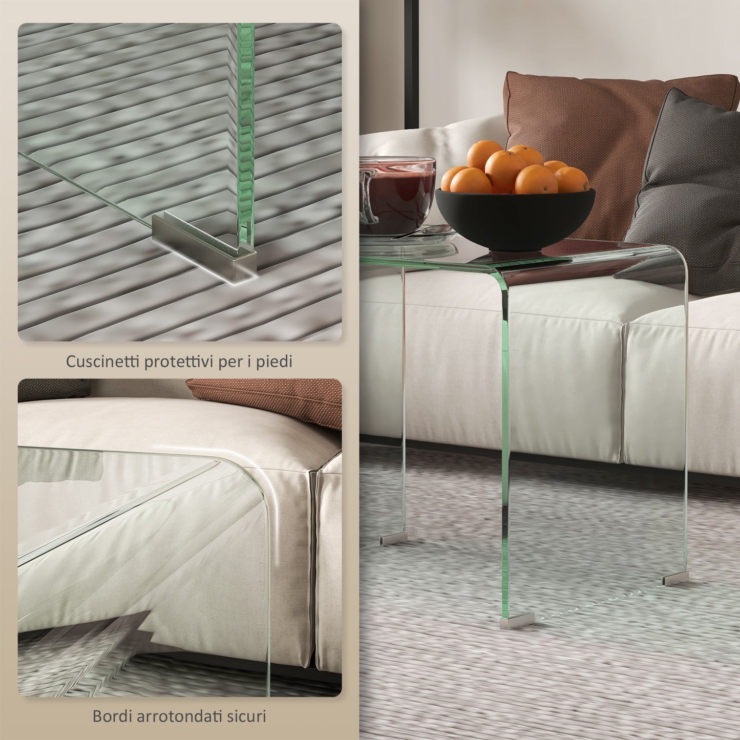 Modern Tempered Glass Coffee Table for the Living Room with Monobloc Design, 50x40x45 cm, Transparent