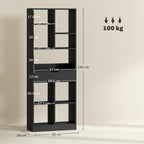 Modern Wooden Bookcase with Central Drawer and Anti-Tip Kit, 60x26x158 cm, Black