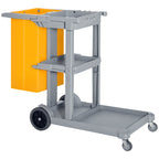 Professional Cleaning Trolley with 3 Shelves, Broom Hooks, 4 Wheels and 100L Bag, Orange 121 x 50.5 x 96.5cm