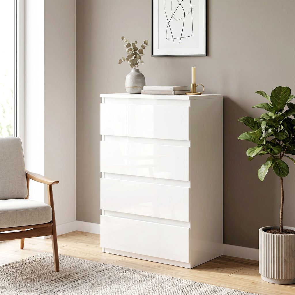 HOMCOM Space-Saving 4-Drawer Wooden Chest of Drawers, 40x35x74 cm, Glossy White