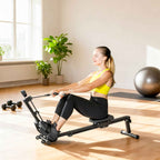 SPORTNOW Folding Rowing Machine with LCD Monitor and Padded Seat, Elastic Resistance, 150 kg Capacity
