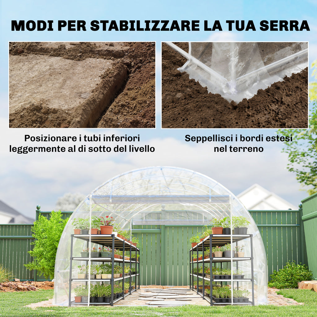 Outsunny 3x6x2 m Tunnel Greenhouse with Roller Doors, Steel Frame and Anti-UV PE Cover, Transparent