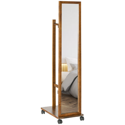 Bedroom and Hallway Mirror with Lower Shelf and Rail, in Wood and Glass, 35.5x49.5x167.8 cm