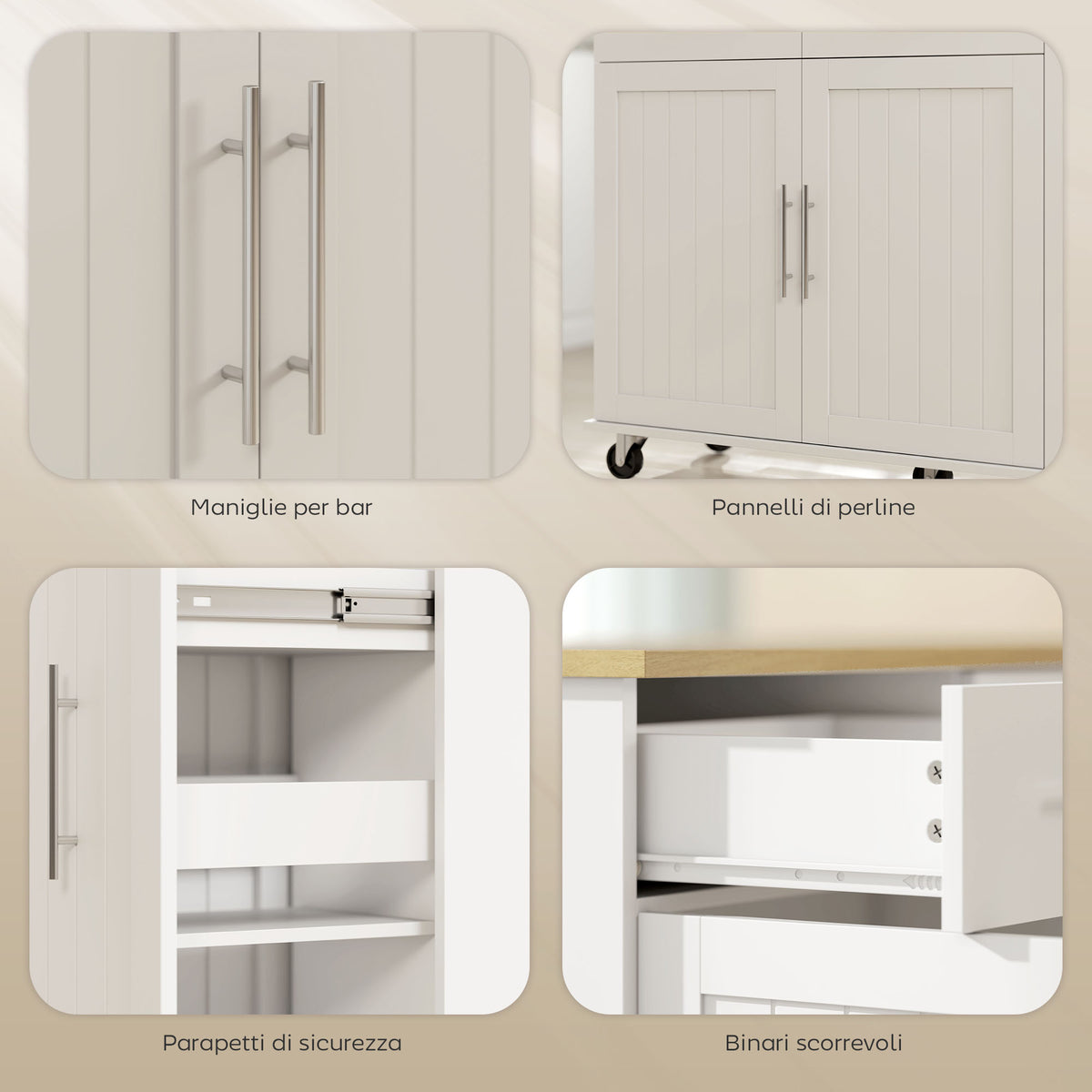 HOMCOM 5-Wheel Kitchen Island with Towel Rack, 2 Drawers, 4 Shelves and Cabinet, Wooden, 129x65x91 cm