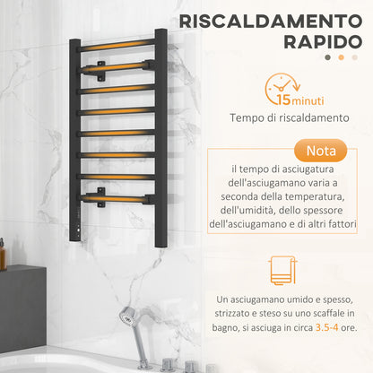 Electric Towel Warmer Floor or Wall 150W with 8 Bars and 2-4 Hour Timer, 53x35x90 cm, Black