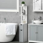 kleankin Bathroom Column with 2 Shelves and 2 Cabinets, Wooden, 15.2x29.8x118 cm, White and Grey