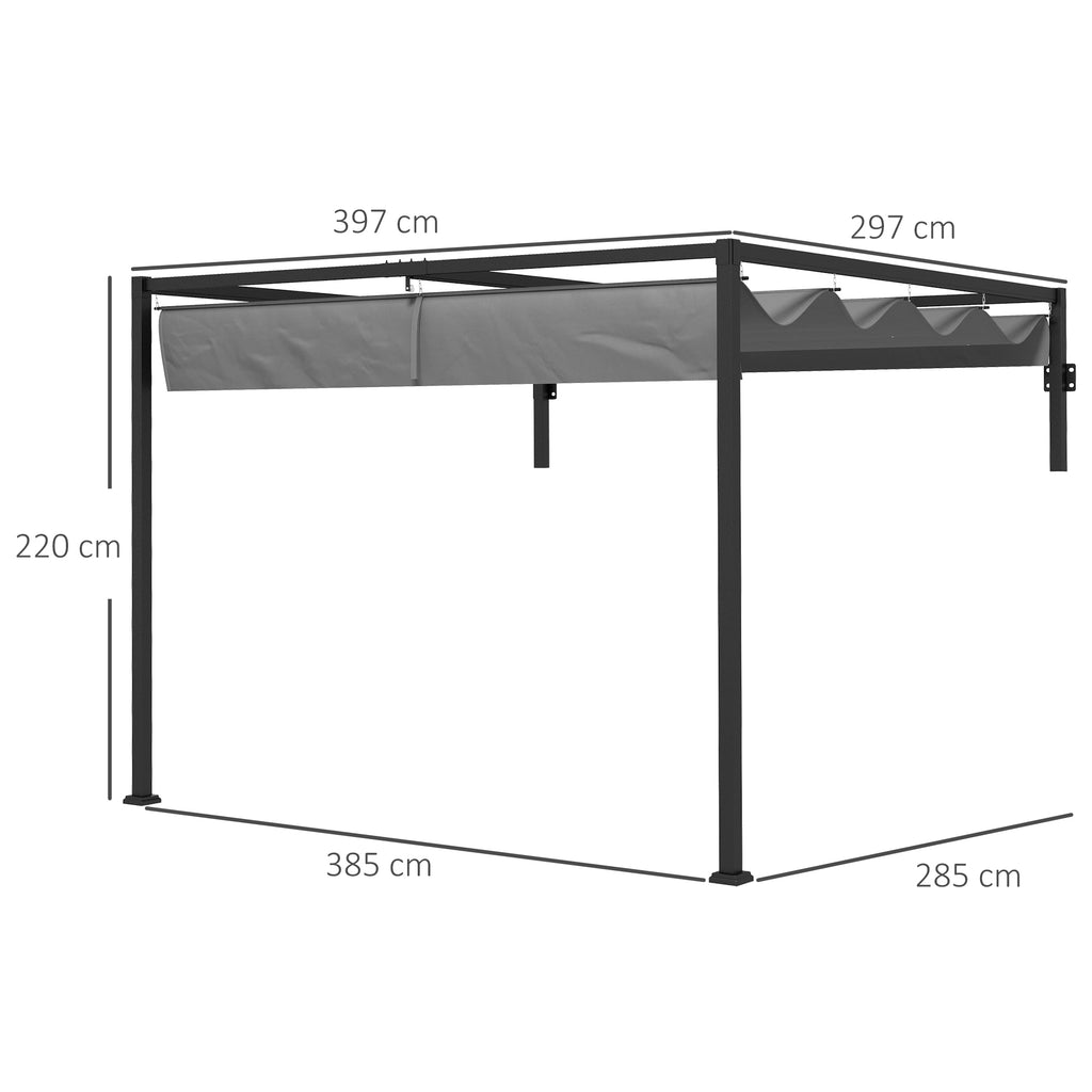 Outsunny Pergola Gazebo 3x4 m with retractable roof and drainage holes, steel and polyester, gray - Borgè