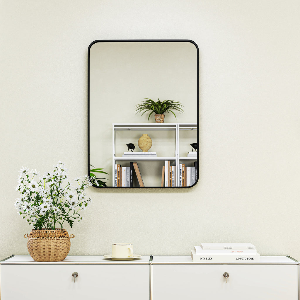 HOMCOM Bathroom Mirror with Metal Frame and Hook, 60x2.5x80 cm, Black