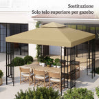 Outsunny 3x3m 2-Tier UV Resistant Replacement Gazebo Roof, Beige