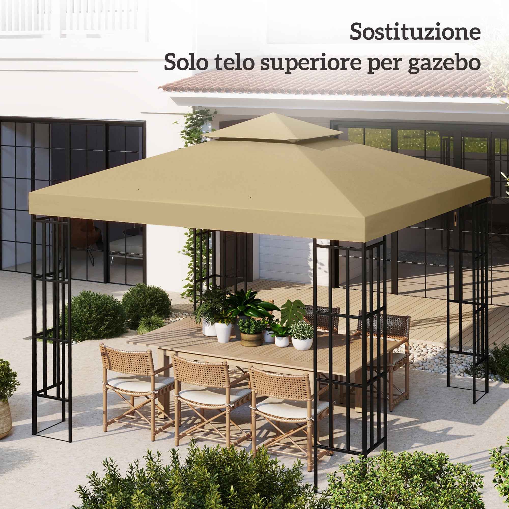 Outsunny 3x3m 2-Tier UV Resistant Replacement Gazebo Roof, Beige