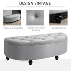 Padded Semicircle Bedside Storage Bench, Velvet and Wood, 120x46x42 cm, Light Grey
