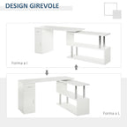 Homcom Modern Angular Wooden Desk with drawer, locker and shelves, office furniture and home, white - Borgè