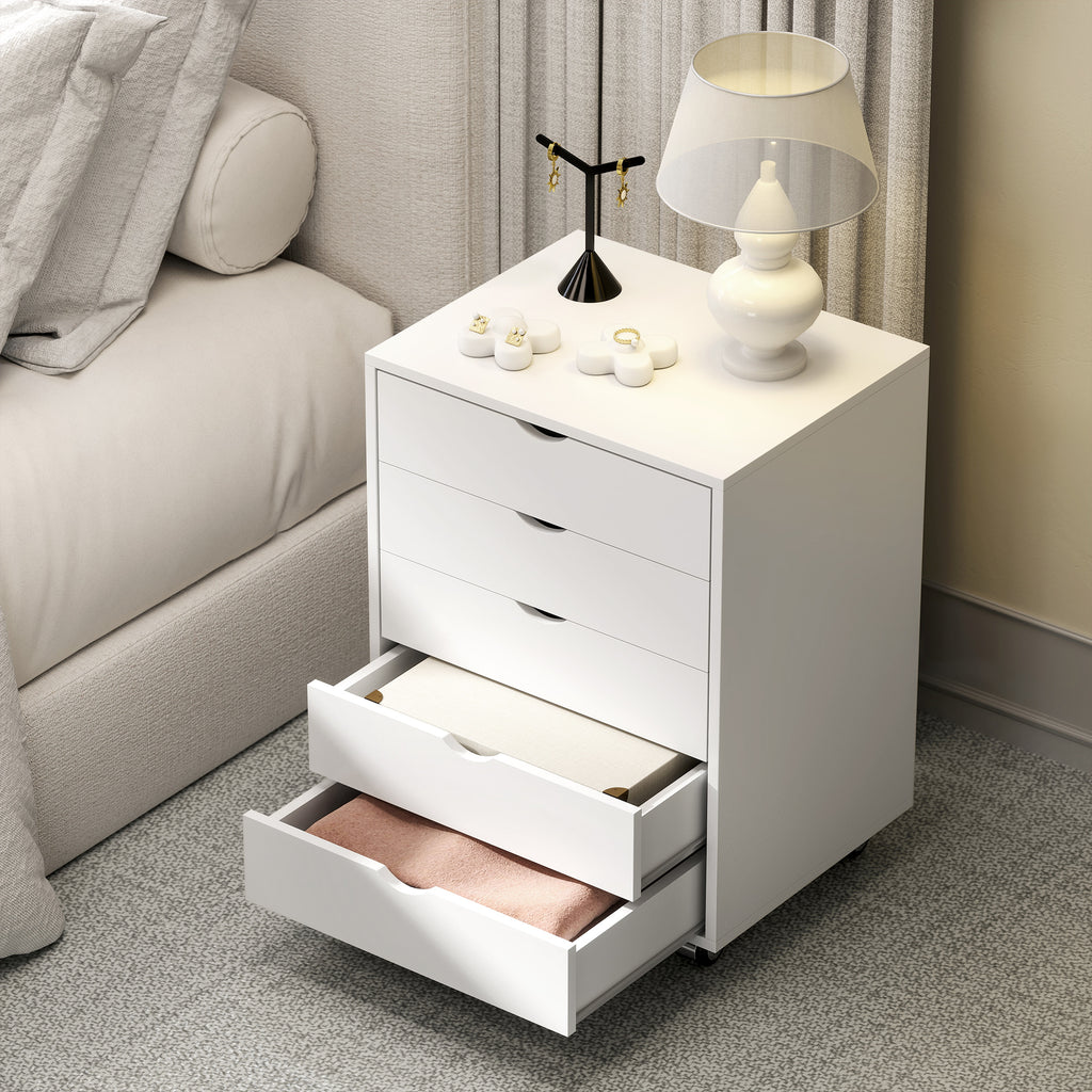 Office Drawer Cabinet with 5 A3 Document Drawers, Wheels and Lock, 50x40x67.5 cm, White