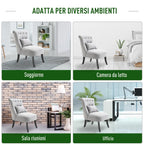 Upholstered Living Room Armchair with Cushion and Non-Slip Feet, Linen and Wood Effect Fabric Furniture Armchair, 52.5x69x77 cm, Grey