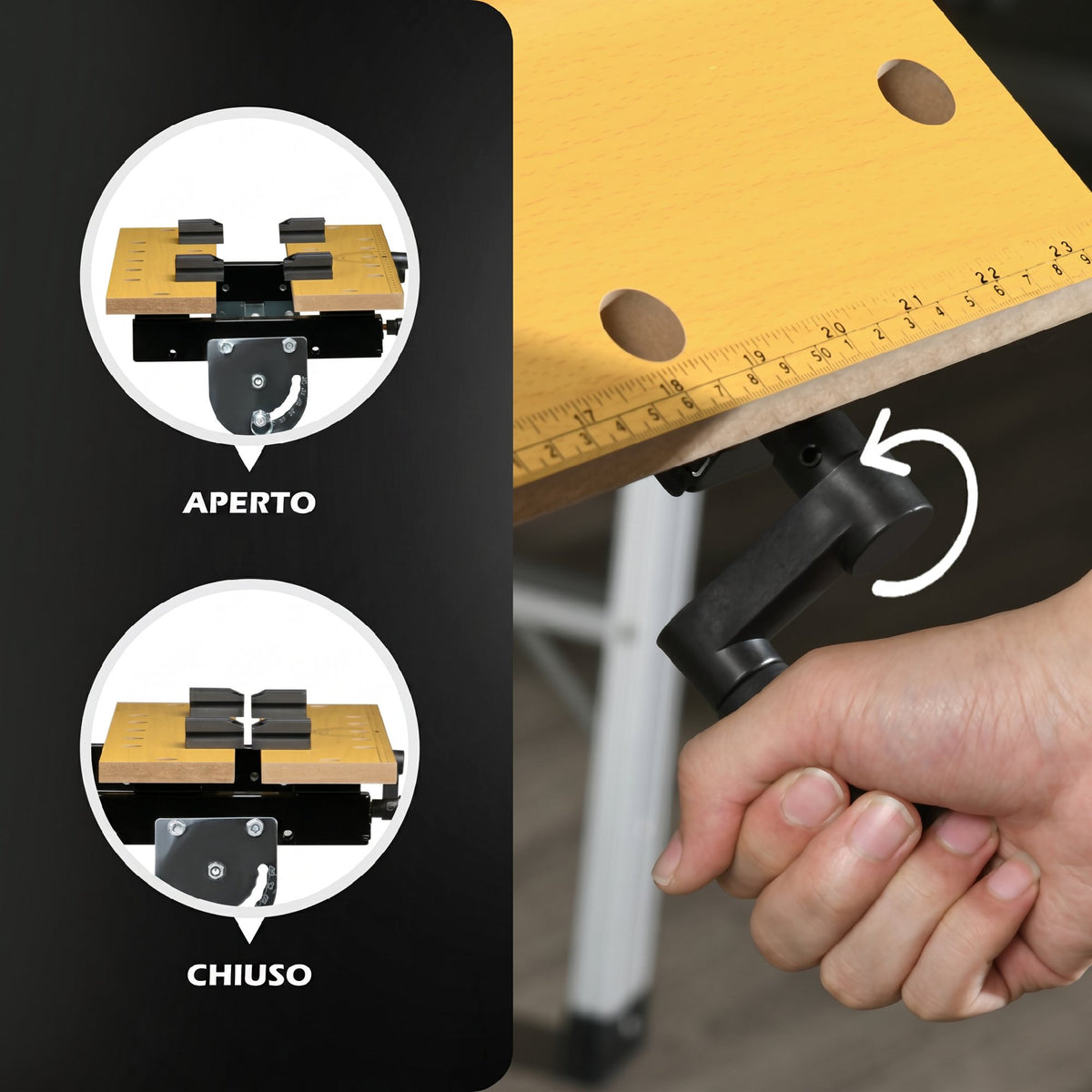 HOMCOM Folding Workbench with 4 Clamps, Adjustable Height and Angle, 100 kg Load Capacity, Black and Wood Color