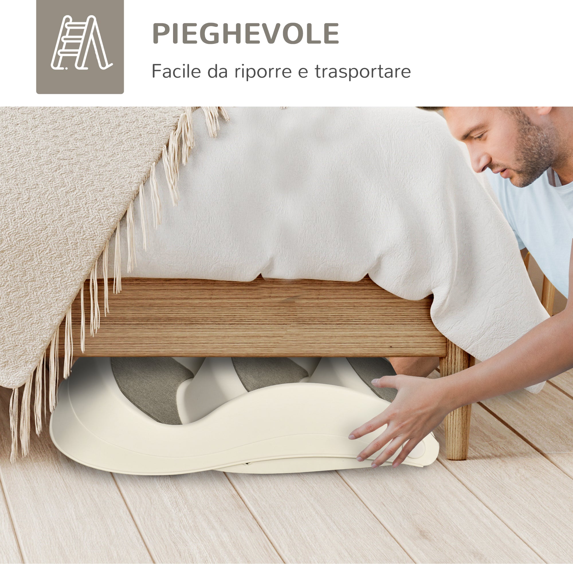 Foldable Dog and Cat Ladder with 3 Non-Slip Steps in PP, 49x38x38 cm, Beige