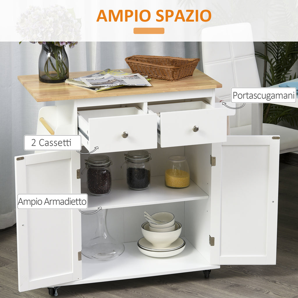 3-Tier Kitchen Trolley with 4 Wheels, MDF and Chipboard, 89x45x89cm, White