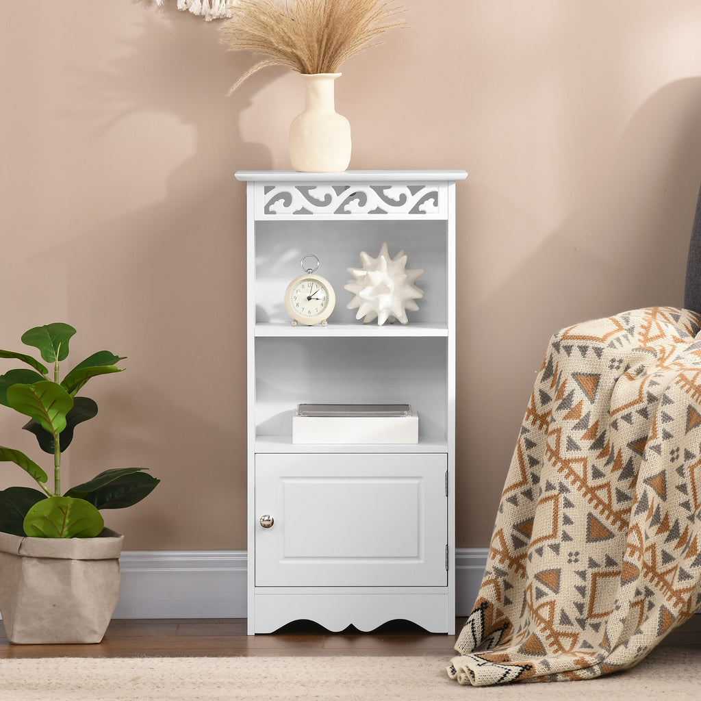 Floor Standing Cabinet and 2-Tier Bathroom Cabinet with MDF Door, White, 40L x 23D x 80H cm