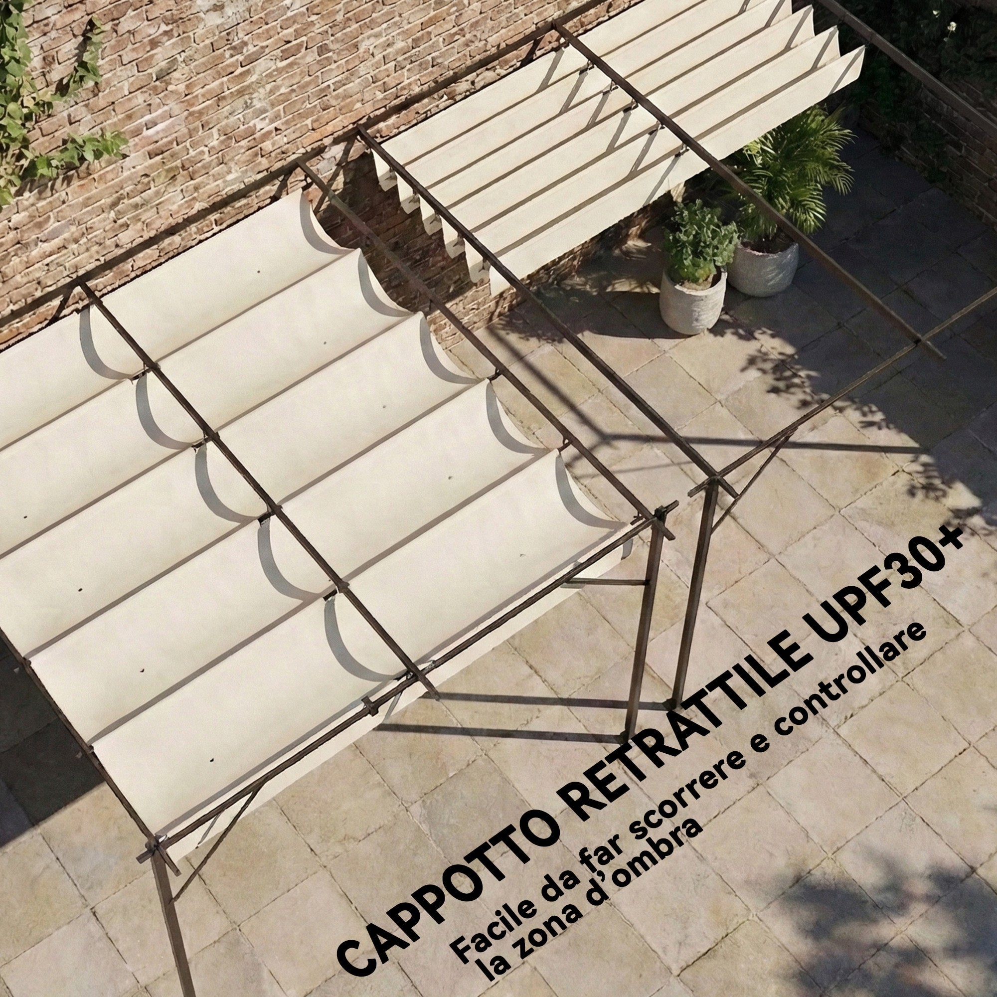 Outsunny Gazebo Pergola 3x3 m with Sliding Roof and Drainage Holes, Cream